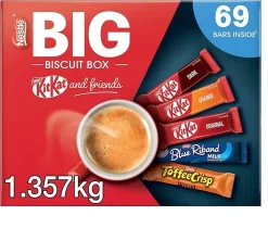 New User Only Nestlé Kitkat and Friends Big Biscuit Box | 69 x Chocolate Biscuit Bars – KitKat, Blue Riband, Toffee Crisp | Bulk Chocolate Box 1.357kg